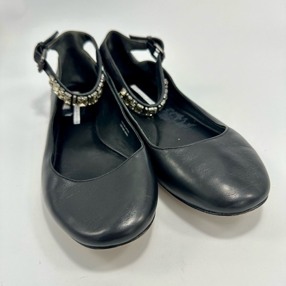 Vera Wang lavender black leather flats with rhinestone ankle strap size 7 - Picture 1 of 11